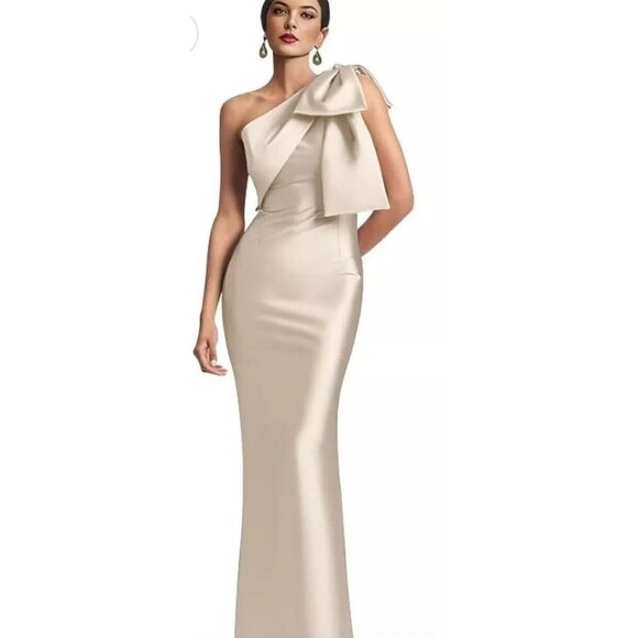 Mother Of Bride Groom Corseted Back 6 One‎ Shoulder Evening Dress Gown Champagne - Picture 1 of 16